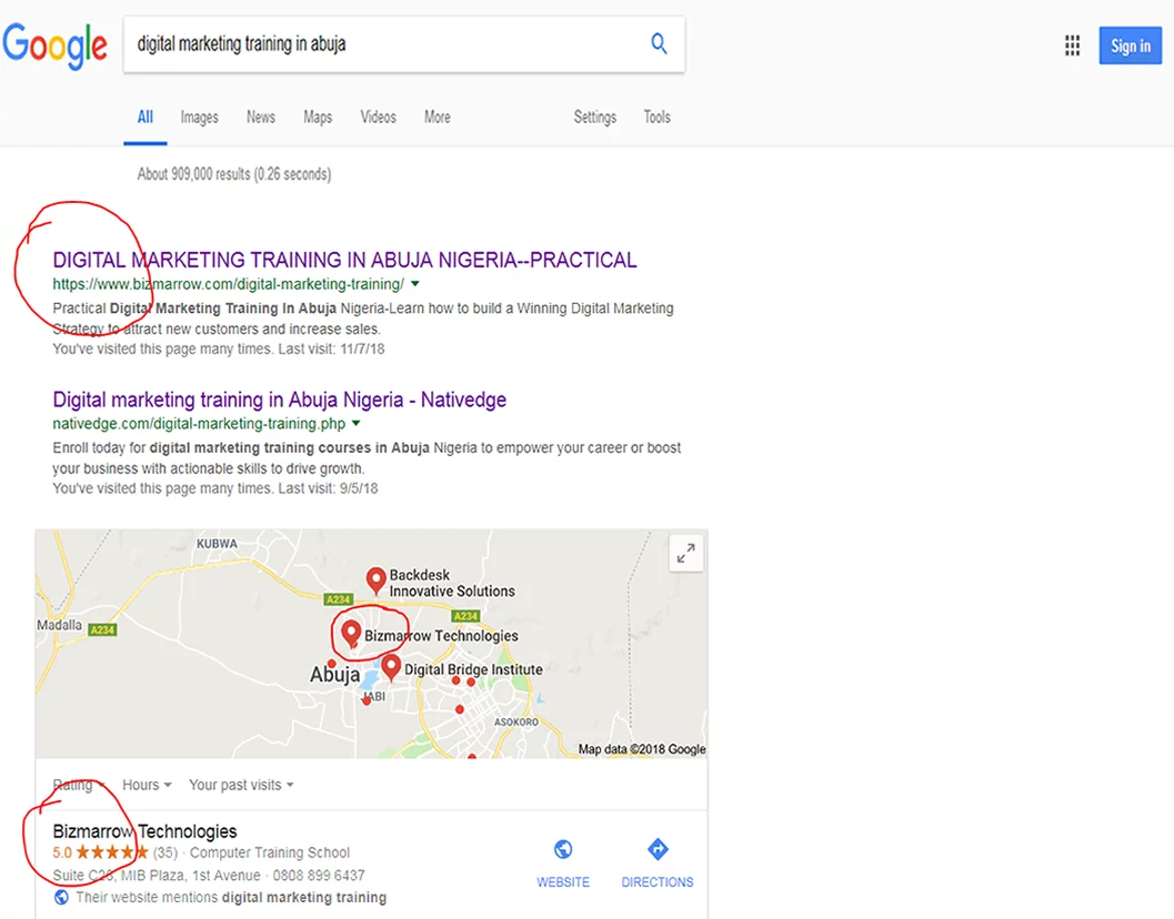 social media marketing trainingg -Google search result