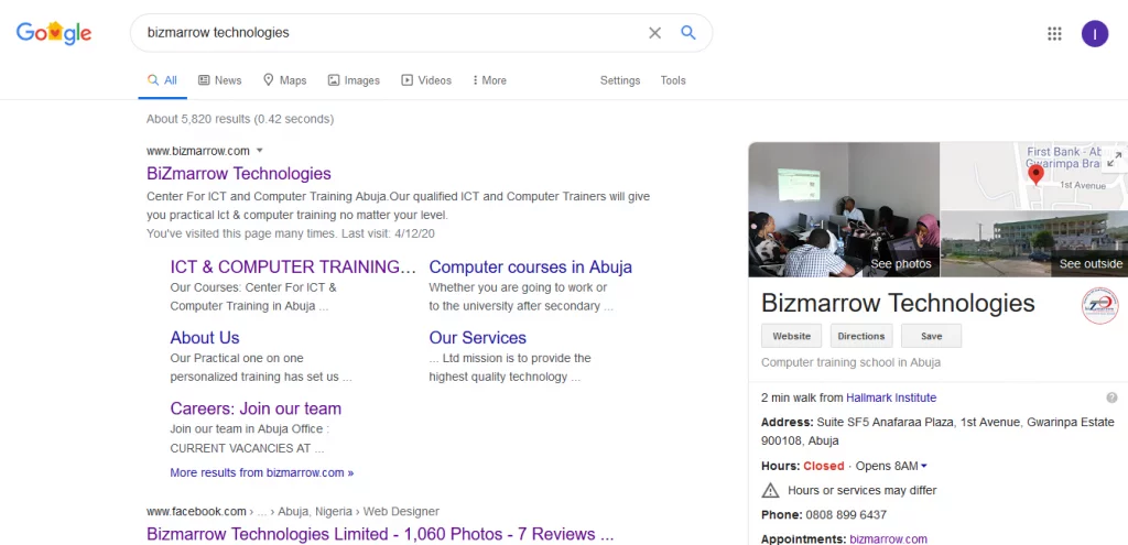 bizmarrow-google-search-result